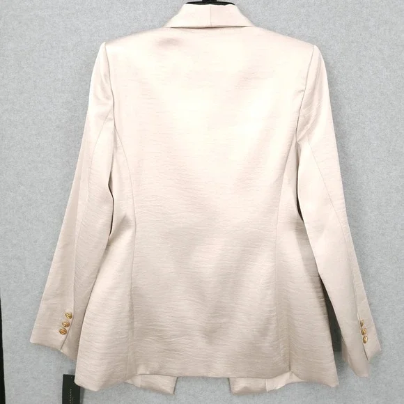 Donna Karan Satin Gold Ivory One Button Lined Shawl Collar Blazer Suit Womens 4 - Picture 9 of 12